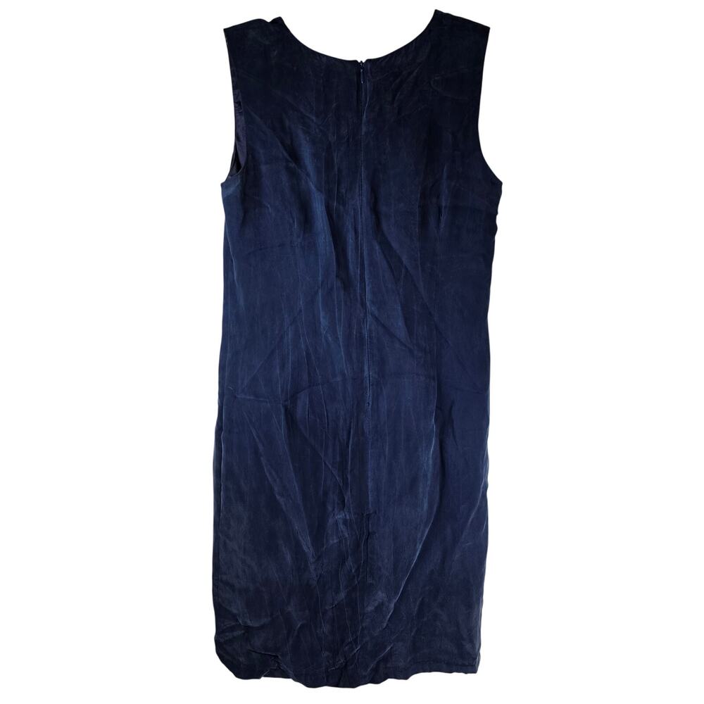 Vintage 90s Rabbit Designs Navy Shift Dress 6M Rayon Sleeveless Pockets USA